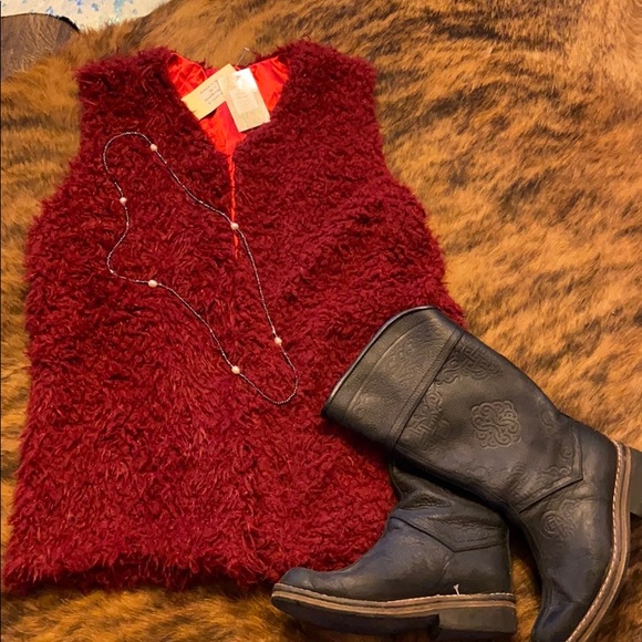 southern stitch Jackets & Blazers - Sold... Fabulous Red Faux Fur Vest😍